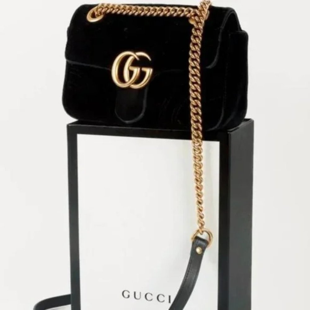 *SOLD* Gucci Mini Black Velvet GG Marmont Shoulder Bag - Picture 12 of 12